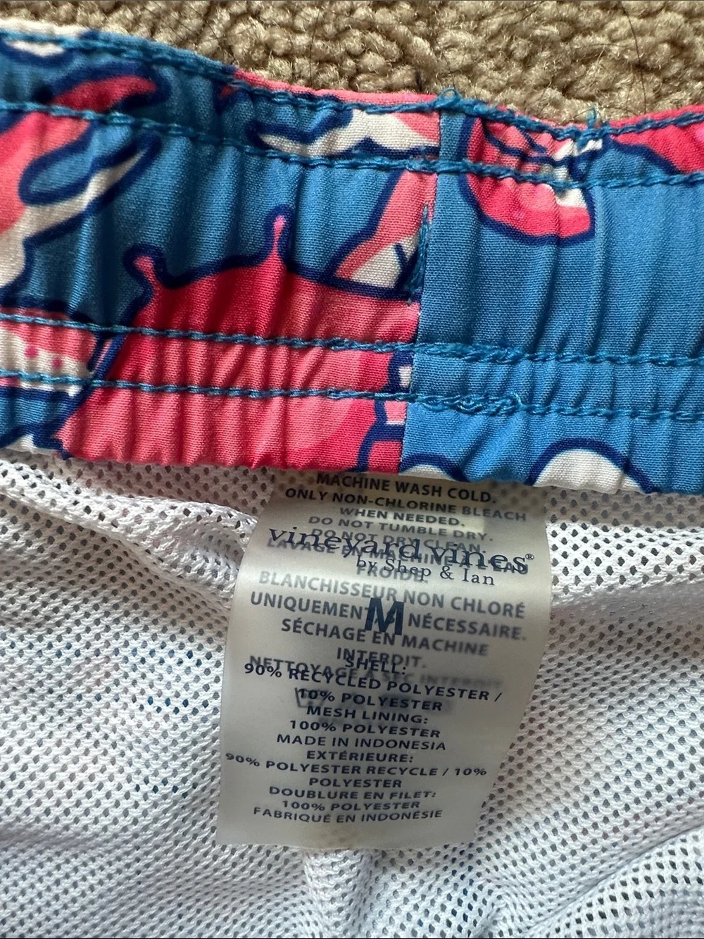 Vineyard Vines Blue Swim Shorts with Pink Crab & Floral Print